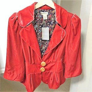 Anthropologie Elevenses Orange Velvet Blazer Jacket - NWT!
